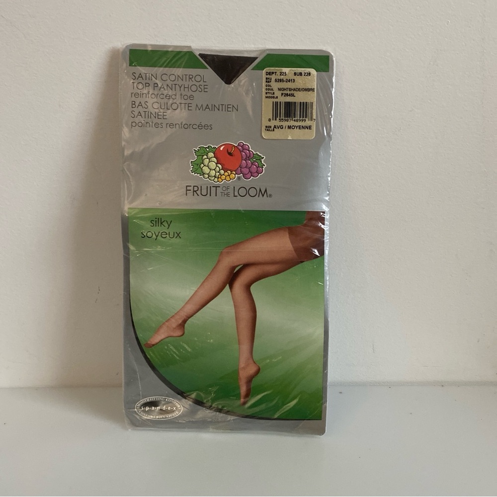 Vintage 2006 Fruit of the Loom Satin Control Top Pantyhose Night Shade AVG